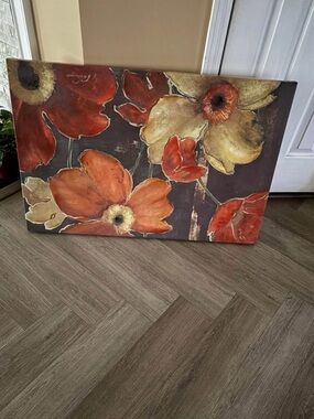 Large Floral Canvas Wall Art - Orange & Cream Flowers